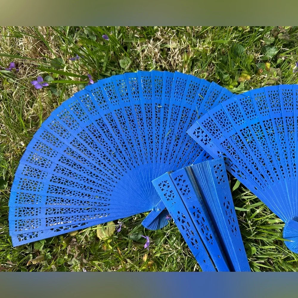 5 Dark Blue Sandalwood Fans for Wedding Favors